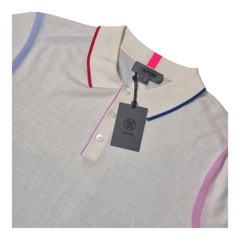 G/FORE Men's XL Chalk White Colourblock Golf‎ Sweater Polo Shirt 100% Wool NWT